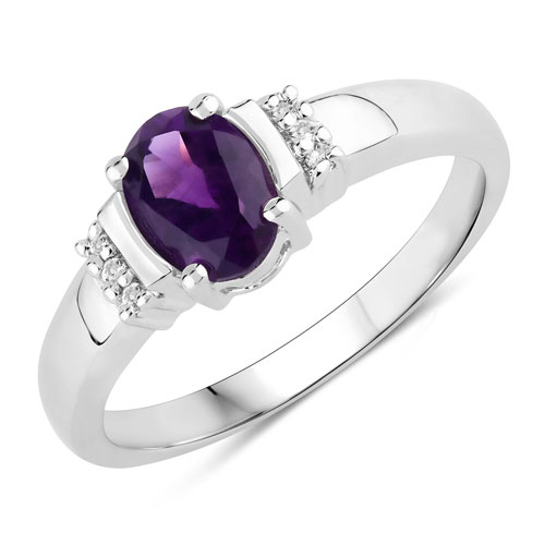 Amethyst-0.85 Carat Genuine Amethyst and Created White Sapphire .925 Sterling Silver Ring