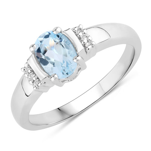 Rings-1.00 Carat Genuine Blue Topaz and Created White Sapphire .925 Sterling Silver Ring