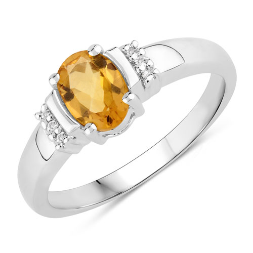 Citrine-0.85 Carat Genuine Citrine and Created White Sapphire .925 Sterling Silver Ring