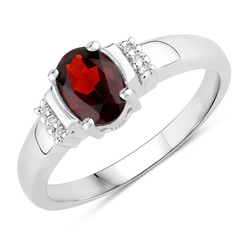 Garnet-0.90 Carat Genuine Garnet and Created White Sapphire .925 Sterling Silver Ring