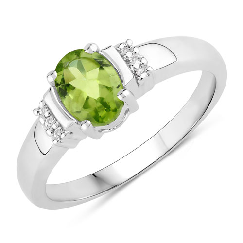 Peridot-0.88 Carat Genuine Peridot and Created White Sapphire .925 Sterling Silver Ring