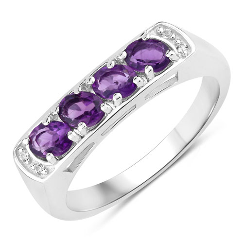 Amethyst-0.66 Carat Genuine Amethyst and Created White Sapphire .925 Sterling Silver Ring