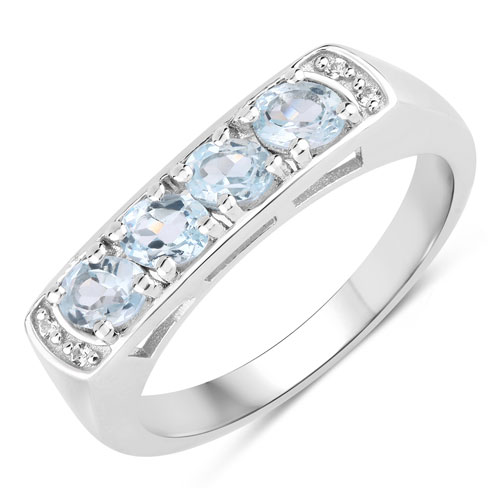 Rings-0.78 Carat Genuine Blue Topaz and Created White Sapphire .925 Sterling Silver Ring