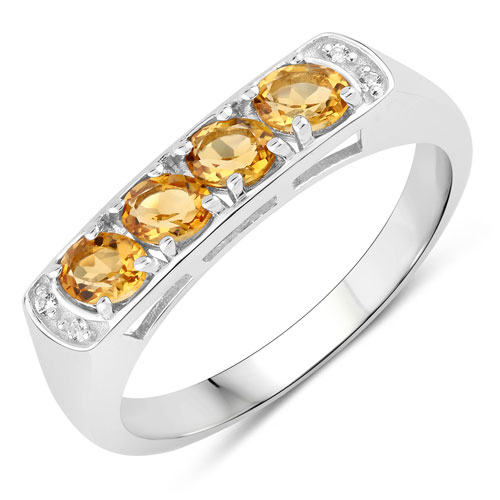Citrine-0.66 Carat Genuine Citrine and Created White Sapphire .925 Sterling Silver Ring