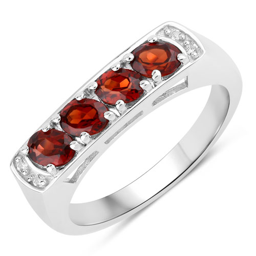 Garnet-0.82 Carat Genuine Garnet and Created White Sapphire .925 Sterling Silver Ring