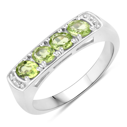 Peridot-0.70 Carat Genuine Peridot and Created White Sapphire .925 Sterling Silver Ring