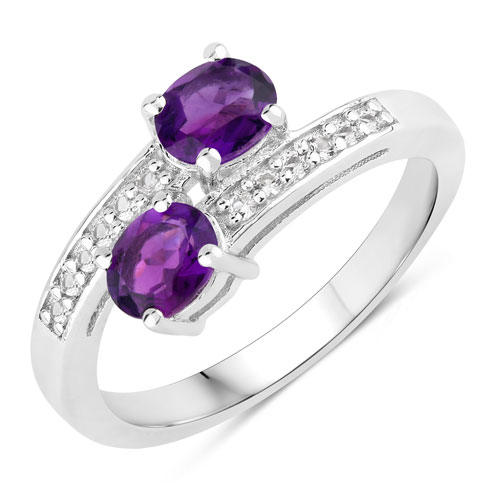 Amethyst-0.80 Carat Genuine Amethyst and Created White Sapphire .925 Sterling Silver Ring