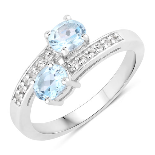 Rings-0.84 Carat Genuine Blue Topaz and Created White Sapphire .925 Sterling Silver Ring