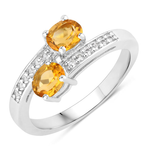 Citrine-0.78 Carat Genuine Citrine and Created White Sapphire .925 Sterling Silver Ring