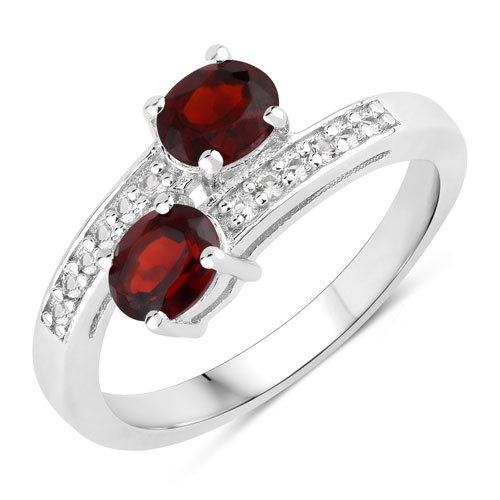 Garnet-1.02 Carat Genuine Garnet and Created White Sapphire .925 Sterling Silver Ring