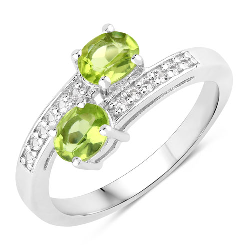 Peridot-0.82 Carat Genuine Peridot and Created White Sapphire .925 Sterling Silver Ring