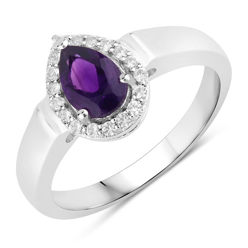 Amethyst-0.86 Carat Genuine Amethyst and Created White Sapphire .925 Sterling Silver Ring