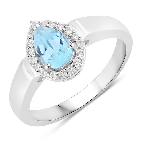 Rings-0.98 Carat Genuine Blue Topaz and Created White Sapphire .925 Sterling Silver Ring