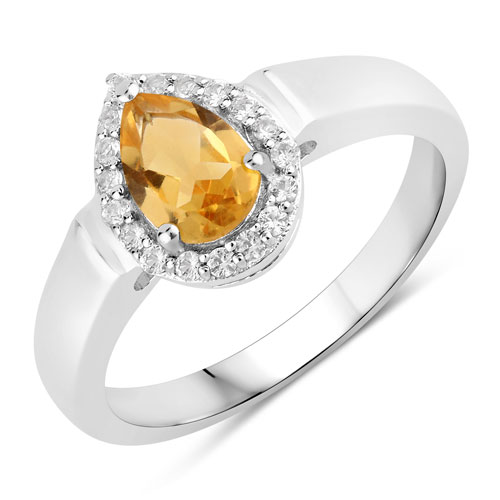 Citrine-0.74 Carat Genuine Citrine and Created White Sapphire .925 Sterling Silver Ring