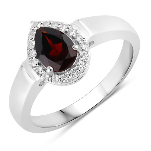 Garnet-0.97 Carat Genuine Garnet and Created White Sapphire .925 Sterling Silver Ring