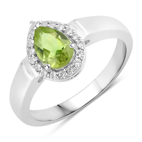 Peridot-0.93 Carat Genuine Peridot and Created White Sapphire .925 Sterling Silver Ring