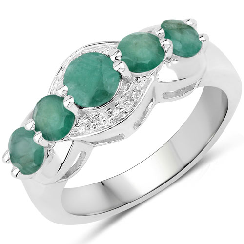 Emerald-1.35 Carat Genuine Emerald .925 Sterling Silver Ring