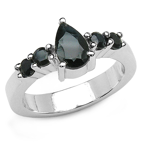 Sapphire-1.52 Carat Genuine Black Sapphire .925 Sterling Silver Ring