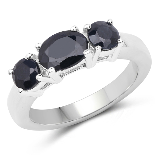 Sapphire-2.80 Carat Genuine Black Sapphire .925 Sterling Silver Ring