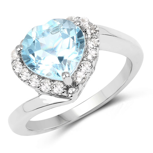 Rings-3.35 Carat Genuine Blue Topaz and White Topaz .925 Sterling Silver Ring