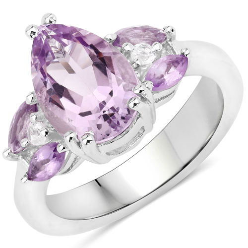 Amethyst-3.20 Carat Genuine Amethyst and White Topaz .925 Sterling Silver Ring