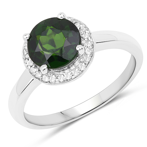 Rings-1.92 Carat Genuine Chrome Diopside and White Topaz .925 Sterling Silver Ring