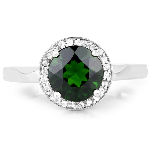 1.92 Carat Genuine Chrome Diopside and White Topaz .925 Sterling Silver Ring