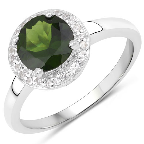 Rings-1.90 Carat Genuine Chrome Diopside and White Topaz .925 Sterling Silver Ring