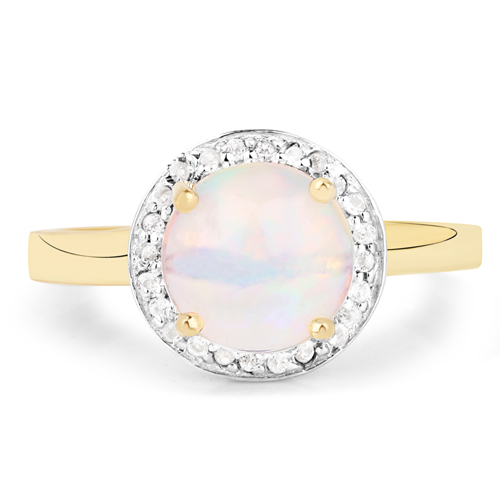 0.95 Carat Genuine Ethiopian Opal and White Topaz .925 Sterling Silver Ring
