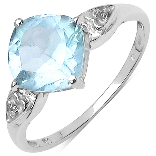 Rings-2.51 Carat Genuine Blue Topaz & White Topaz .925 Sterling Silver Ring