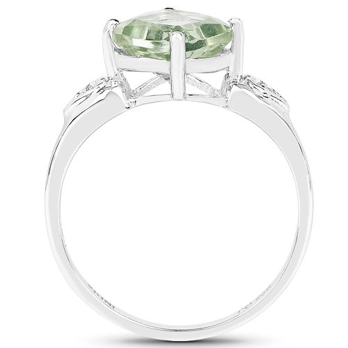 2.16 Carat Genuine Green Amethyst & White Topaz .925 Sterling Silver Ring