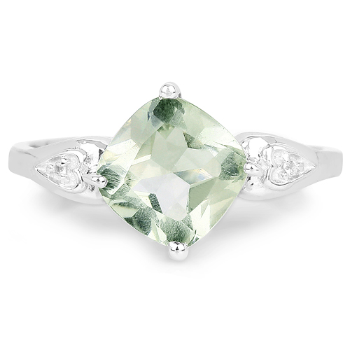 2.16 Carat Genuine Green Amethyst & White Topaz .925 Sterling Silver Ring