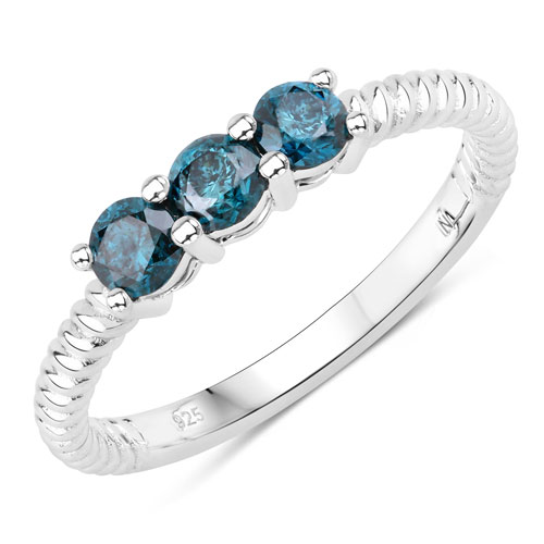 0.49 Carat Genuine Blue Diamond .925 Sterling Silver Ring