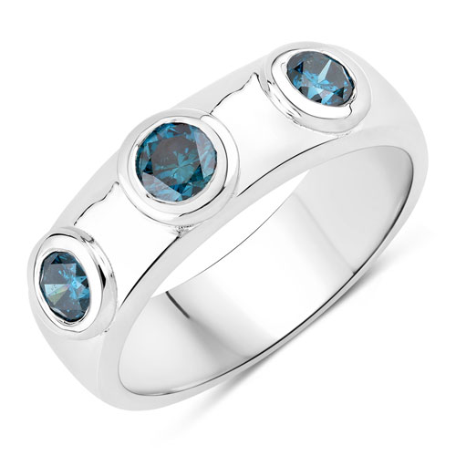 0.75 Carat Genuine Blue Diamond .925 Sterling Silver Ring