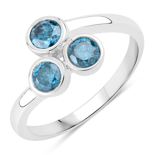 0.75 Carat Genuine Blue Diamond .925 Sterling Silver Ring
