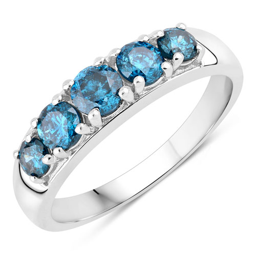 0.75 Carat Genuine Blue Diamond .925 Sterling Silver Ring