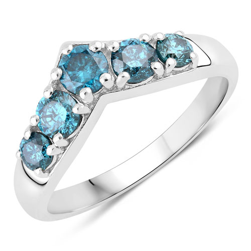 0.75 Carat Genuine Blue Diamond .925 Sterling Silver Ring