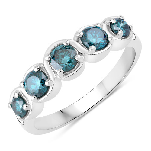 0.75 Carat Genuine Blue Diamond .925 Sterling Silver Ring