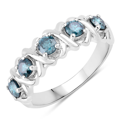 0.76 Carat Genuine Blue Diamond .925 Sterling Silver Ring