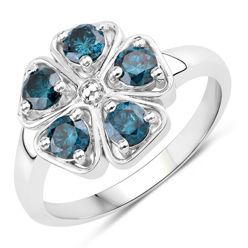 1.01 Carat Genuine Blue Diamond .925 Sterling Silver Ring