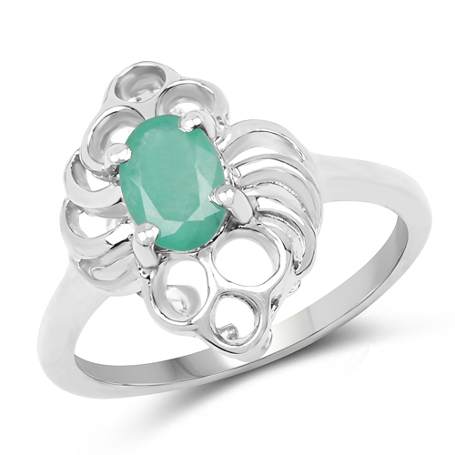Emerald-0.65 Carat Genuine Emerald .925 Sterling Silver Ring