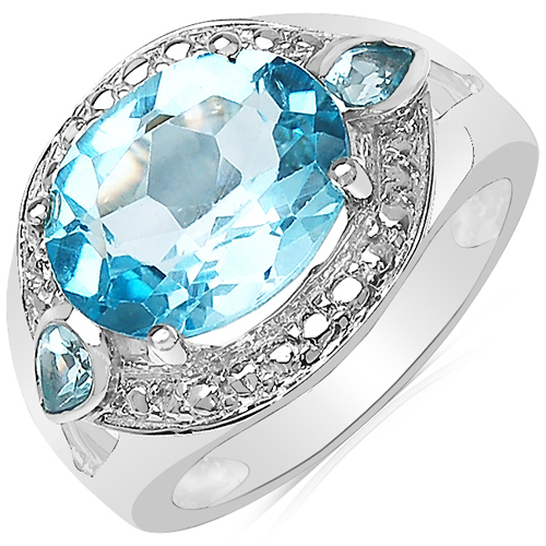 Rings-5.51 Carat Genuine Blue Topaz .925 Sterling Silver Ring