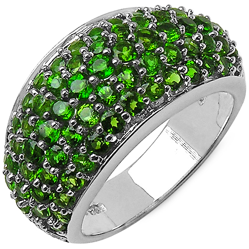 Rings-3.27 Carat Genuine Chrome Diopside and White Topaz .925 Sterling Silver Ring