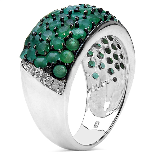 2.90 Carat Genuine Emerald & White Diamond .925 Sterling Silver Ring