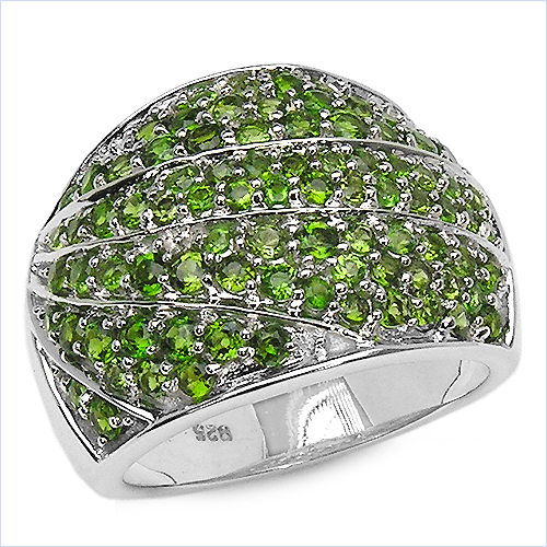 Rings-3.16 Carat Genuine Chrome Diopside .925 Sterling Silver Ring