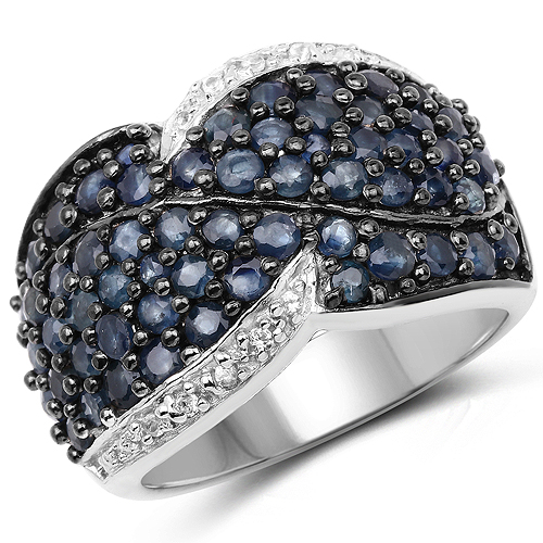 Sapphire-2.81 Carat Genuine Blue Sapphire and White Topaz .925 Sterling Silver Ring