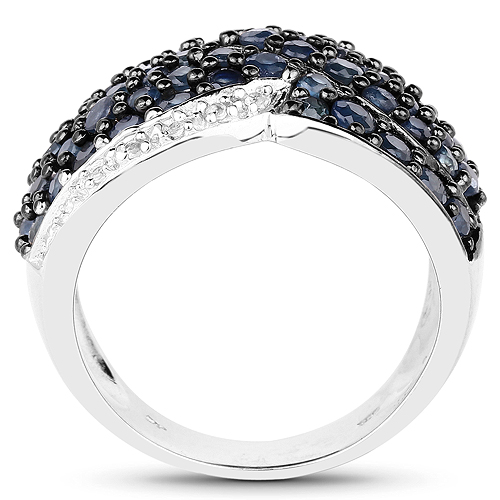 2.81 Carat Genuine Blue Sapphire and White Topaz .925 Sterling Silver Ring