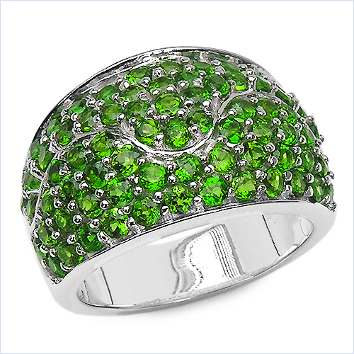 Rings-3.39 Carat Genuine Chrome Diopside .925 Sterling Silver Ring