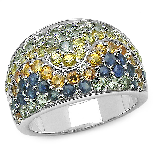 Sapphire-3.60 Carat Genuine Multi Sapphire .925 Sterling Silver Ring