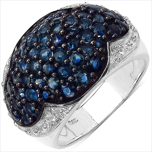 Sapphire-2.59 Carat Genuine Blue Sapphire & White Topaz .925 Sterling Silver Ring